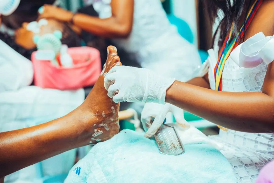 A pedicure treatment underway at a nail salon